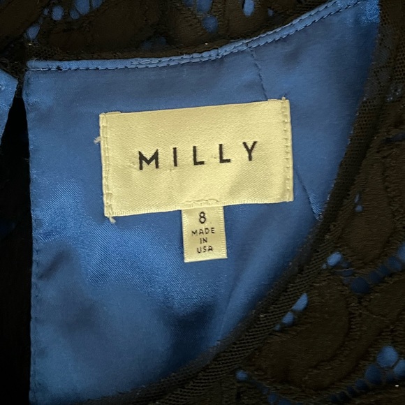 {MILLY} Sleeveless Lace Sheath Dress in Black & Blue - Womens 8